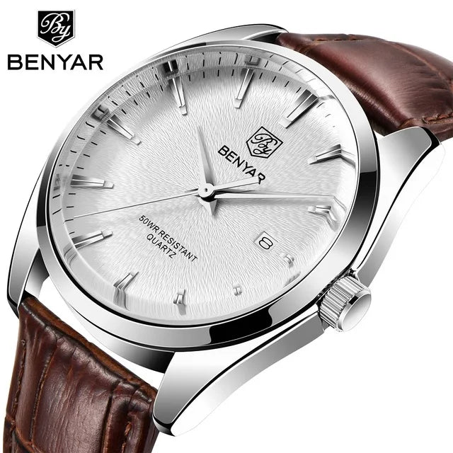 Benyar 5163  Minimal Analog Business Leather Strap Wrist Watches for Male Fashion Casual Man Quartz Watch Men Luxury Brand