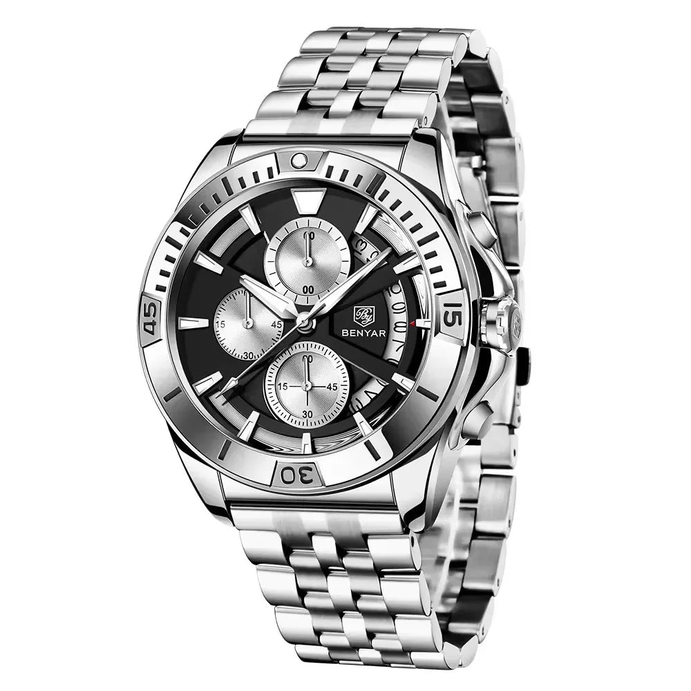 BENYAR 5180 2024 Mens Watches 2024 Top Brand Luxury Stainless Steel Men Quartz Wristwatches Chronograph Sports Relogio Masculino