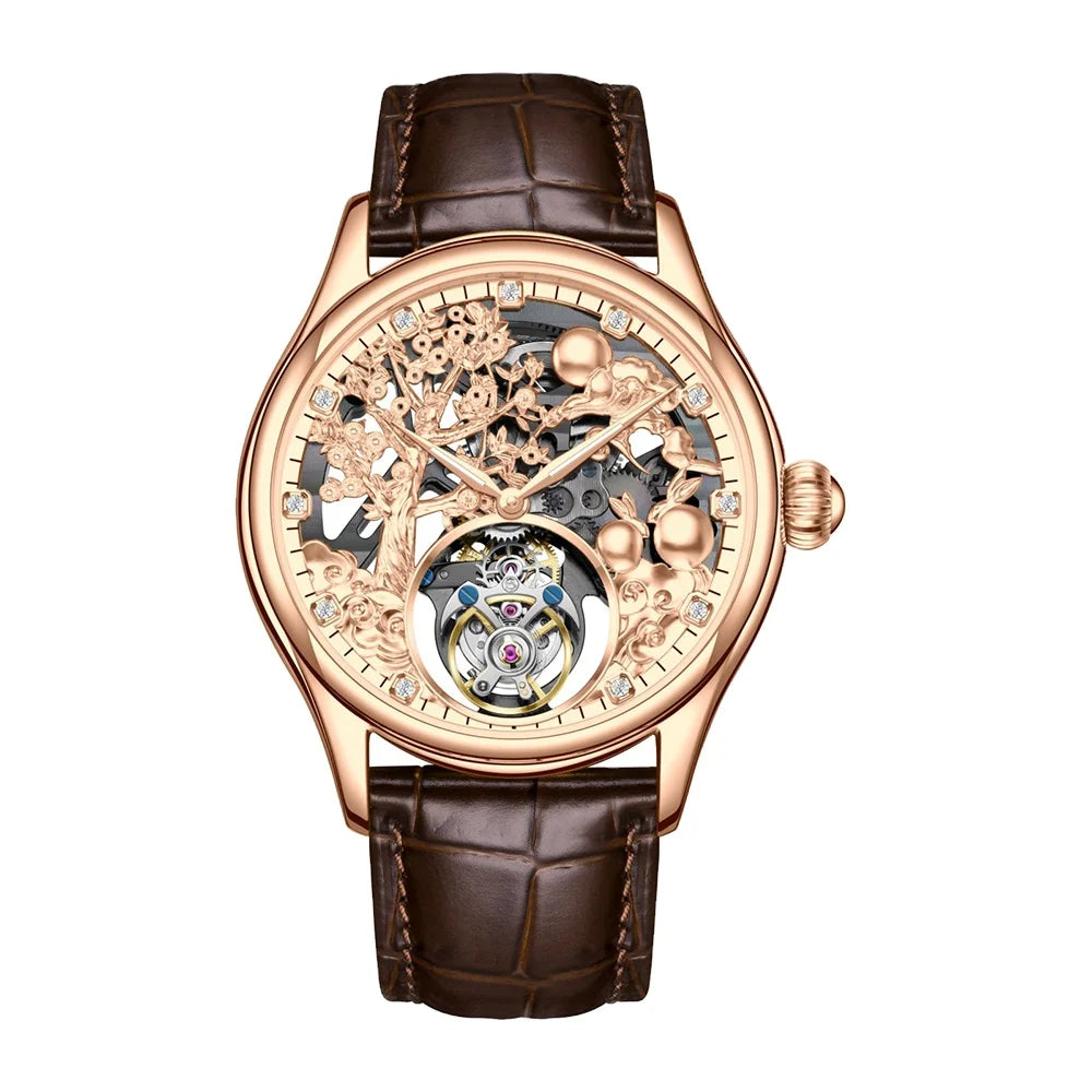 Relojes Hombre Luxury Gold Hollow Automatic Mechanical Watch Skeleton Tourbillon Watches for Men
