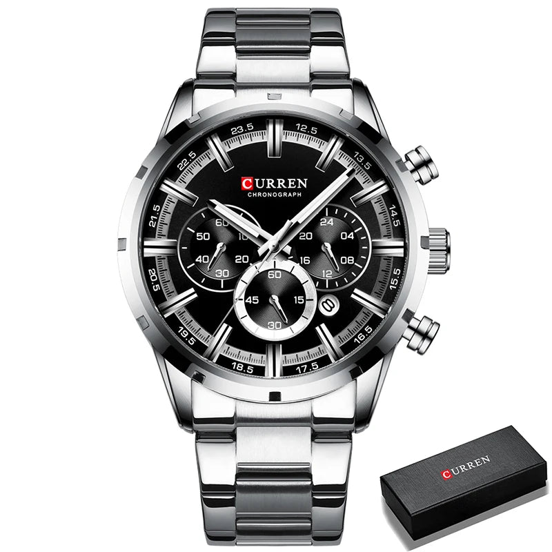 CURREN Men's Full Steel Chronograph Watch - Waterproof Luxury Sports Quartz Timepiece