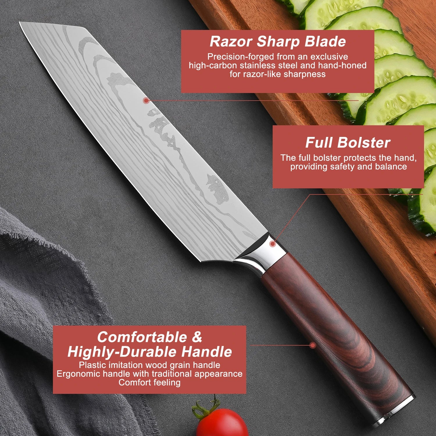 Best Product Super Sharp Stainless Steels 7 Pieces Meat Cleaver Chef Santoku Knife Japanese Kitchen Knife Set