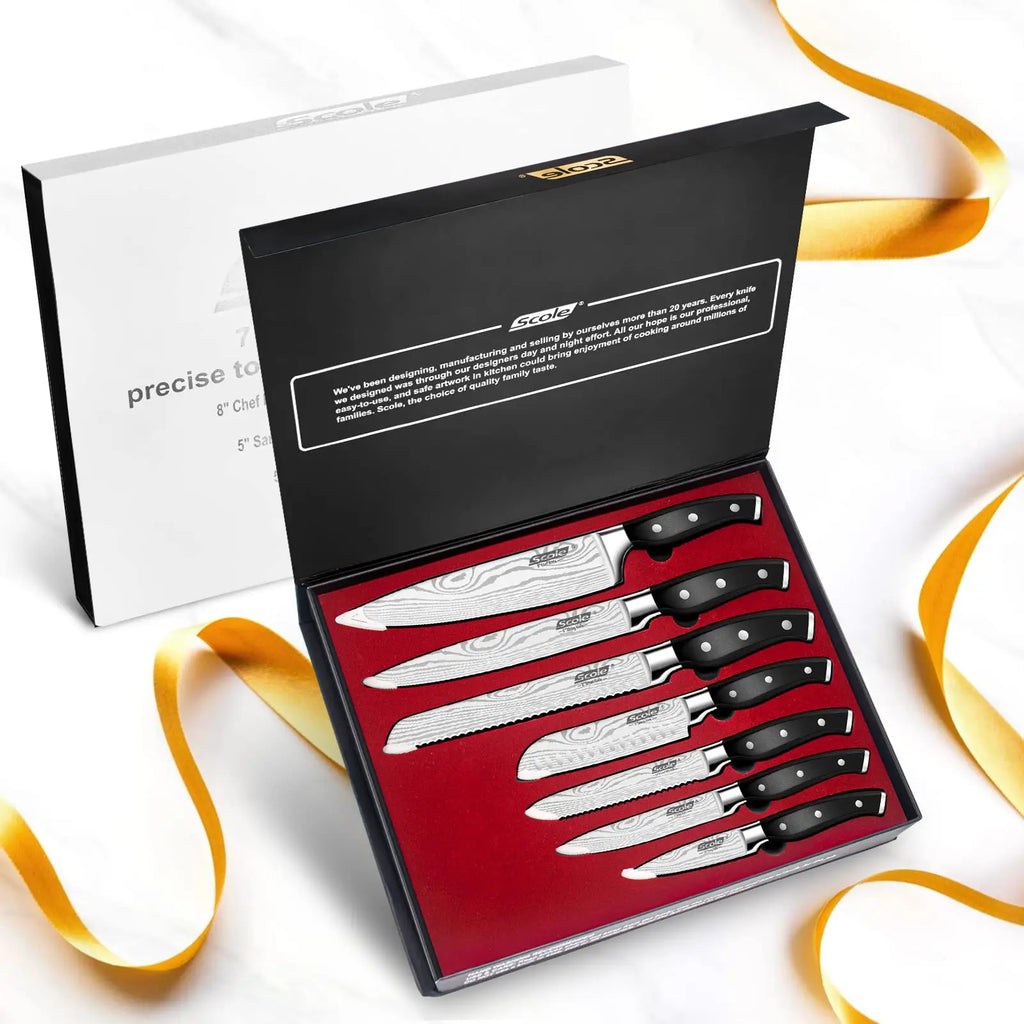 Premium German 1.4116 Stainless Steel Ultra Sharp Kitchen Knife Set 7-Piece with Gift Box