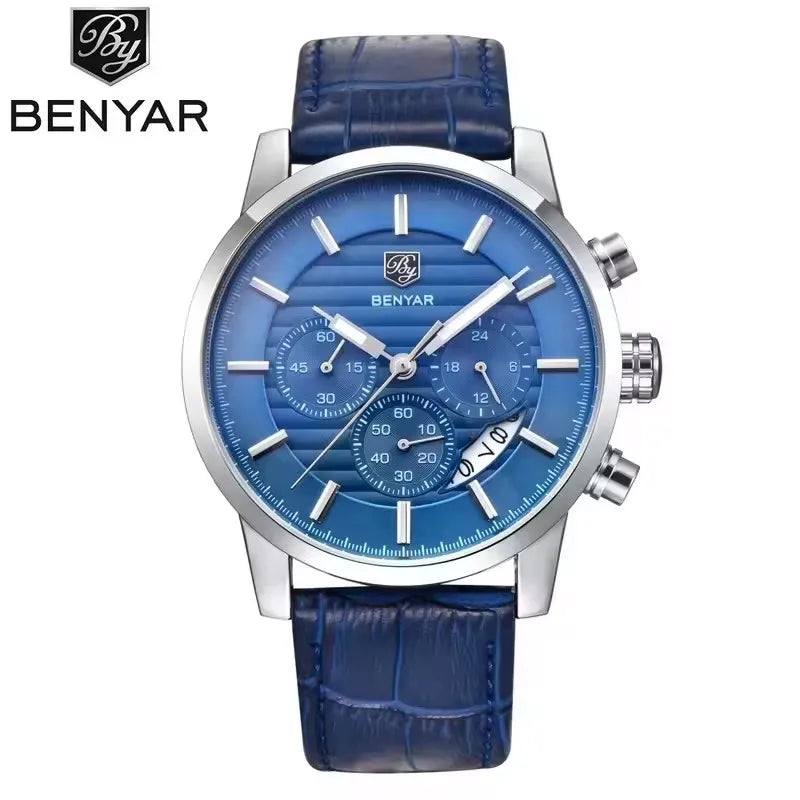 BENYAR 5104 Top Brand Casual Fashion Men Quartz Watch Luxury Leather Strap