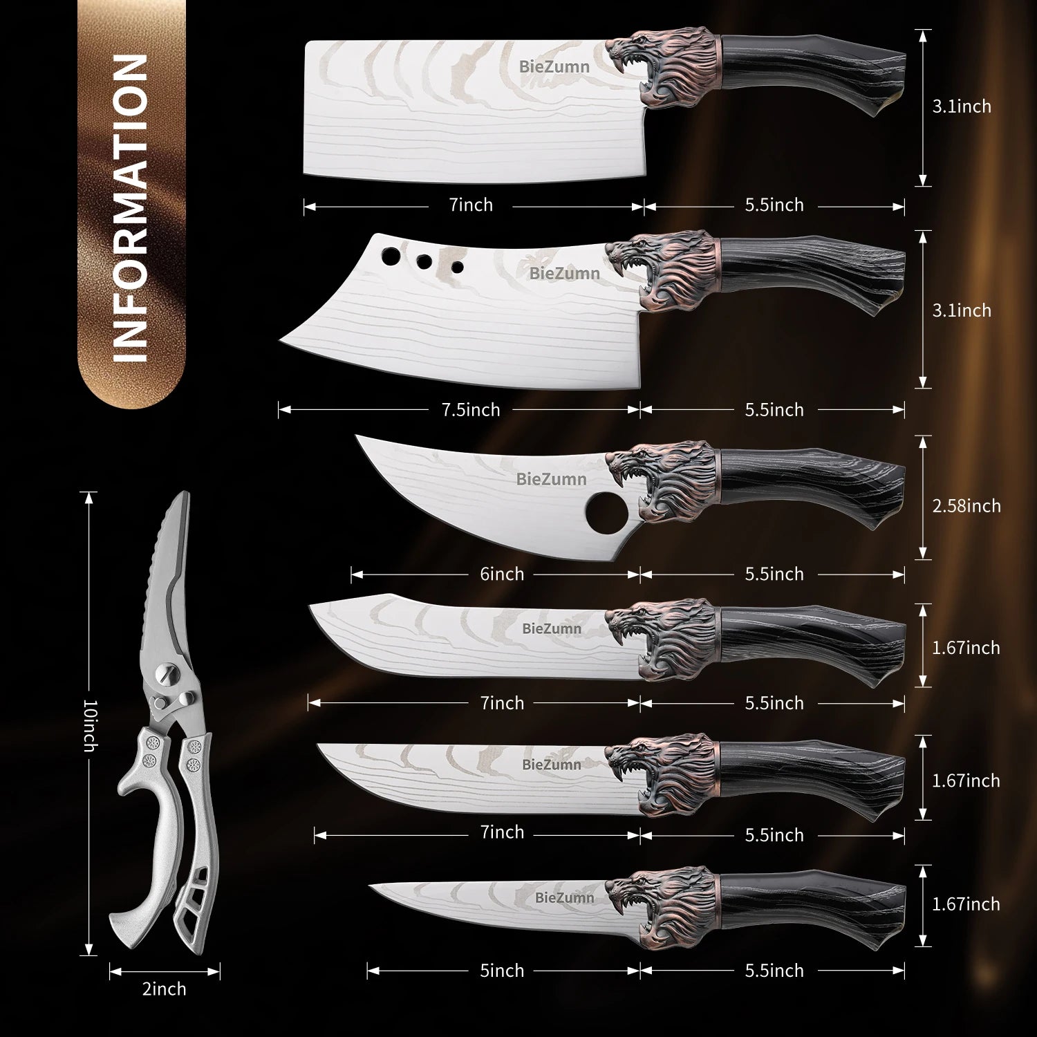 Sharp Multi-Functional Stainless Steel Kitchen Knife Set Meat Cleaver Butcher Chopping Knife Set