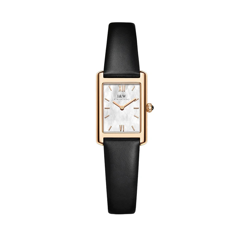2025 New Fashion Square Watch for Women Luxury Brand I&W Switzerland Made Quartz Wristwatch Sapphire Leather Dress Ladies Watch