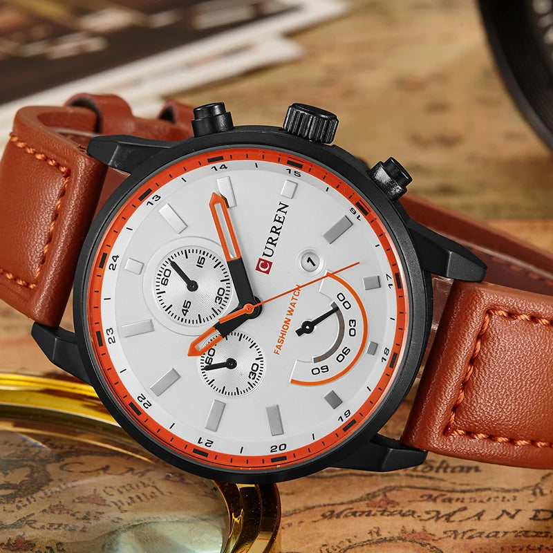 Curren Men's Military Watch - Luxury Leather Strap Sport Business Timepiece