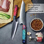 Amber Top Quality 440C high carbon steel black finish kitchen knife set with stablized wood