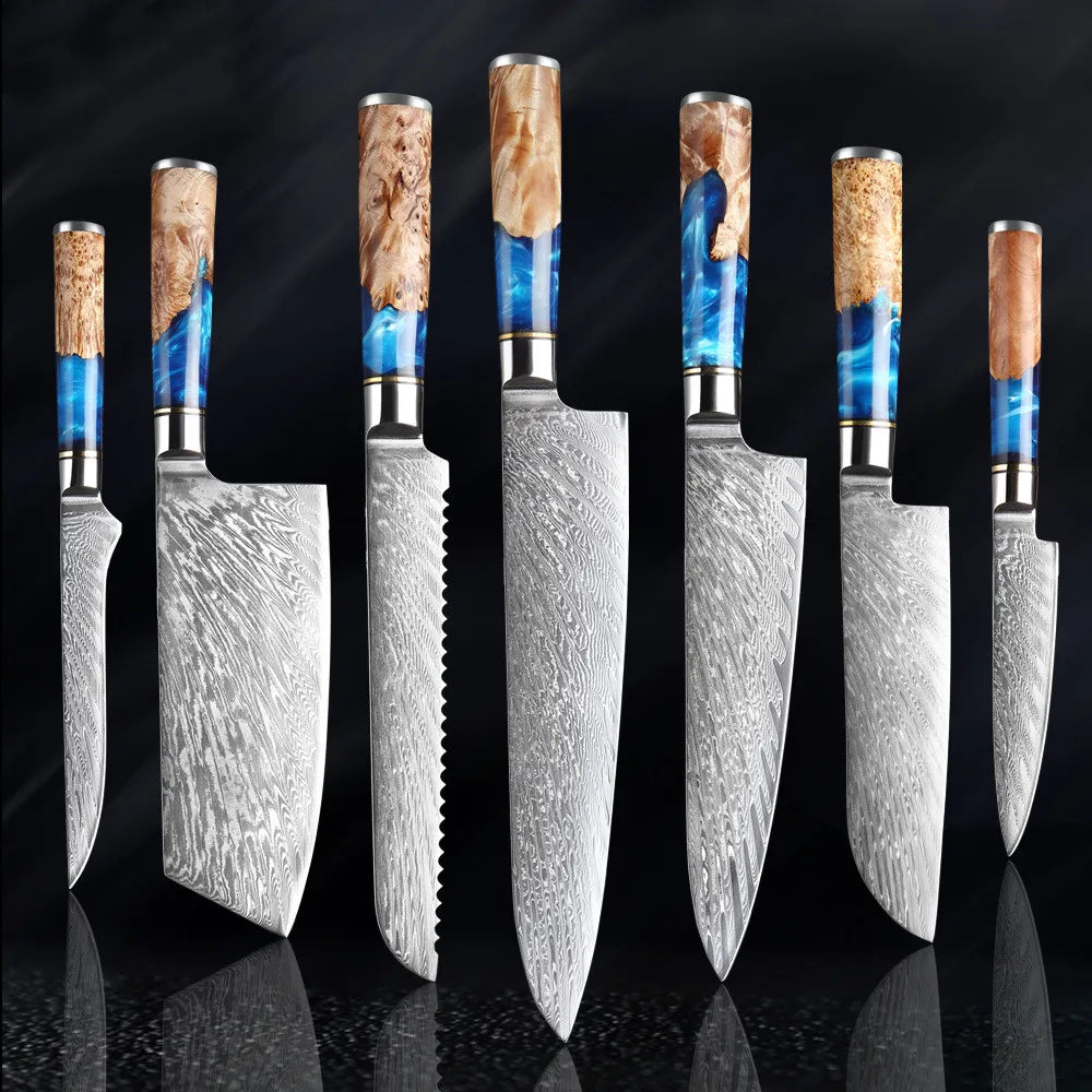 FCJ 7-Piece Stainless Steel Kitchen Knife Set Chef's Meat Chopping Knife with Custom Logo PP Handle for Slicing and Cutting