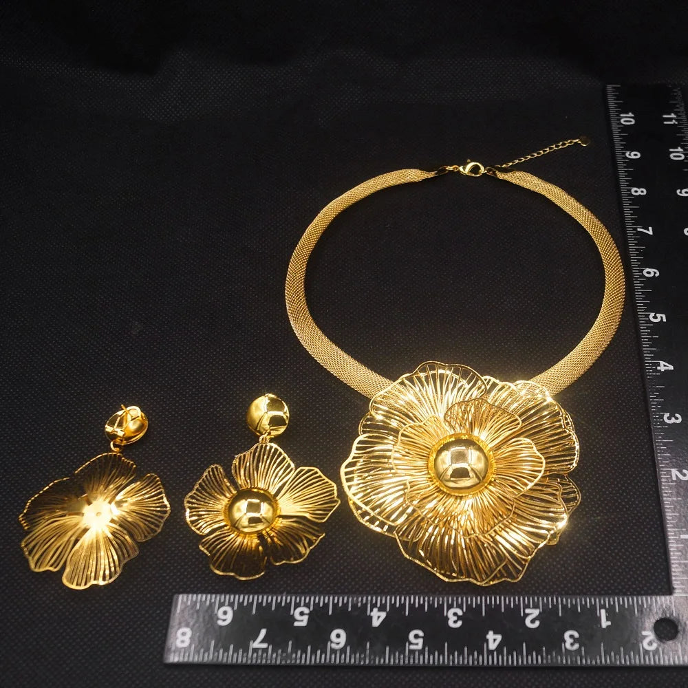 Zhuerrui Brazil 24K Flower Shape Wedding Jewelry Set