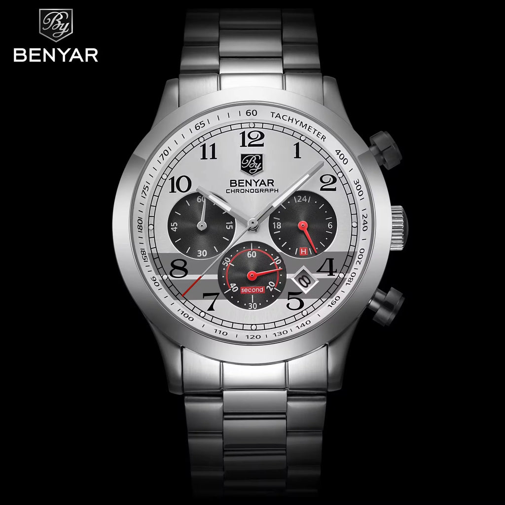 Benyar 5107 Luxury Quality Watches Alloy Analog Chronograph Men's Fashion Jewelry Watches
