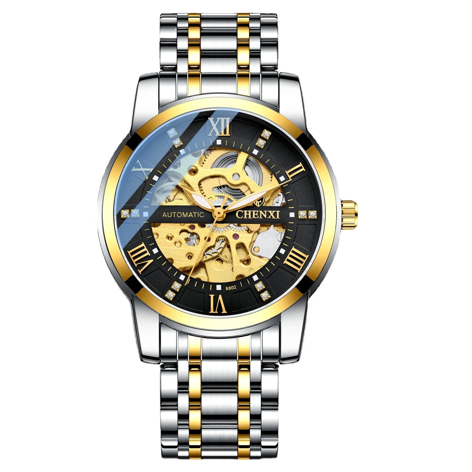 CHENXI Mechanical Watch for Men Golden Stainless Steel Roman Diamond Diamond Big Dial Automatic Watch for Men Luxury Wristwatch