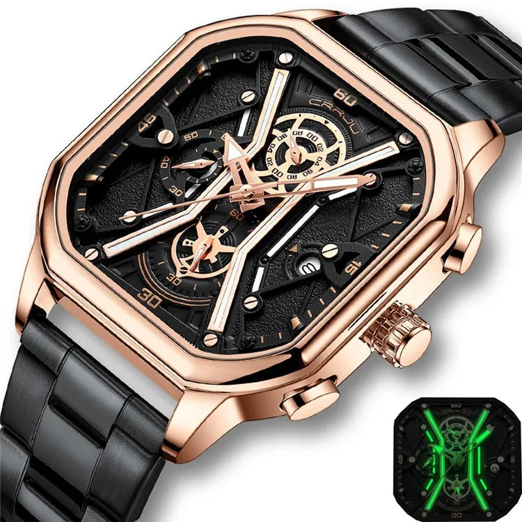 CRRJU Square Dial Leather Chronograph Watch
