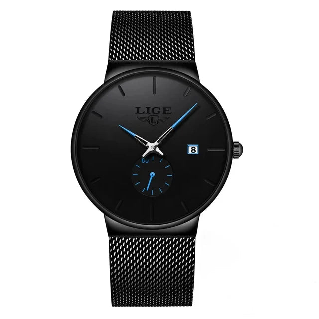 LIGE 9969 Simple Personalized Design Watches Business Stainless Steel Wristwatches Orologio Waterproof Quartz Watch for Men