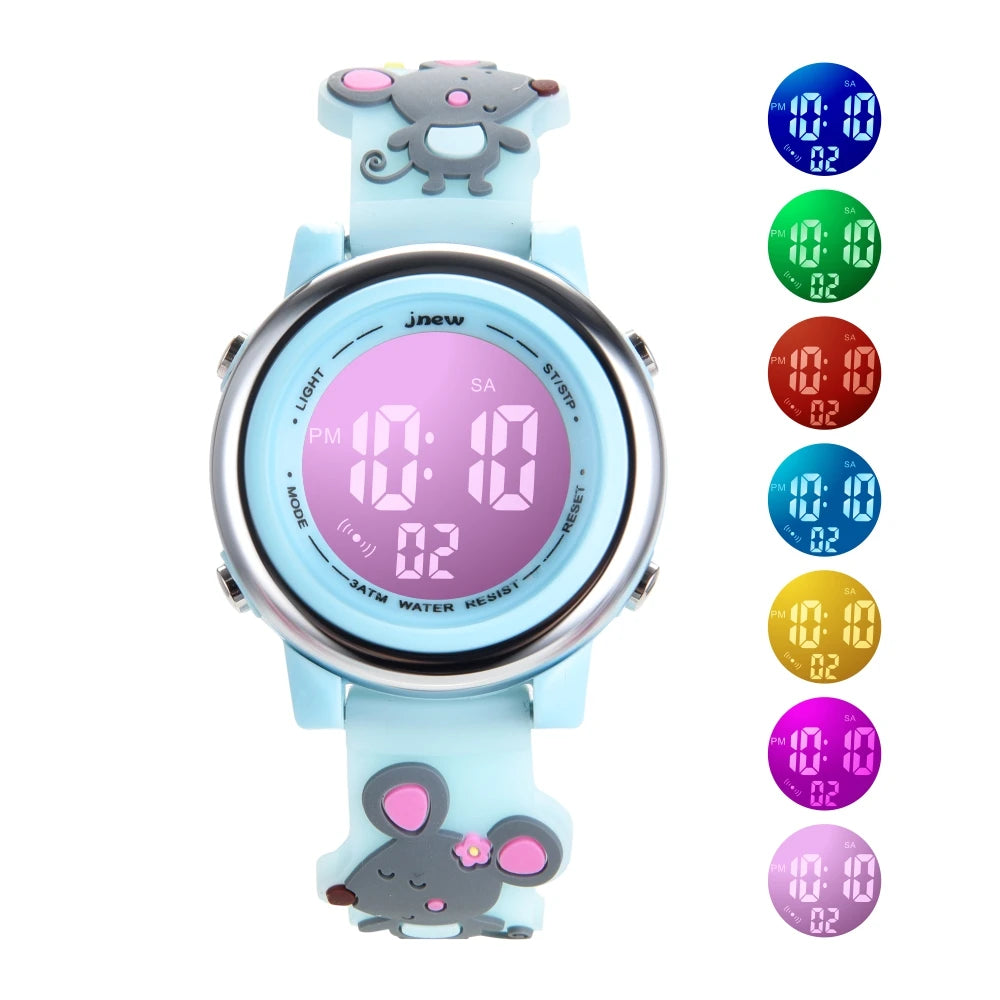JNEW Cute Custom Sport & Cartoon Kids Watches Waterproof LED Digital Watch for Girls Stylish & Fun
