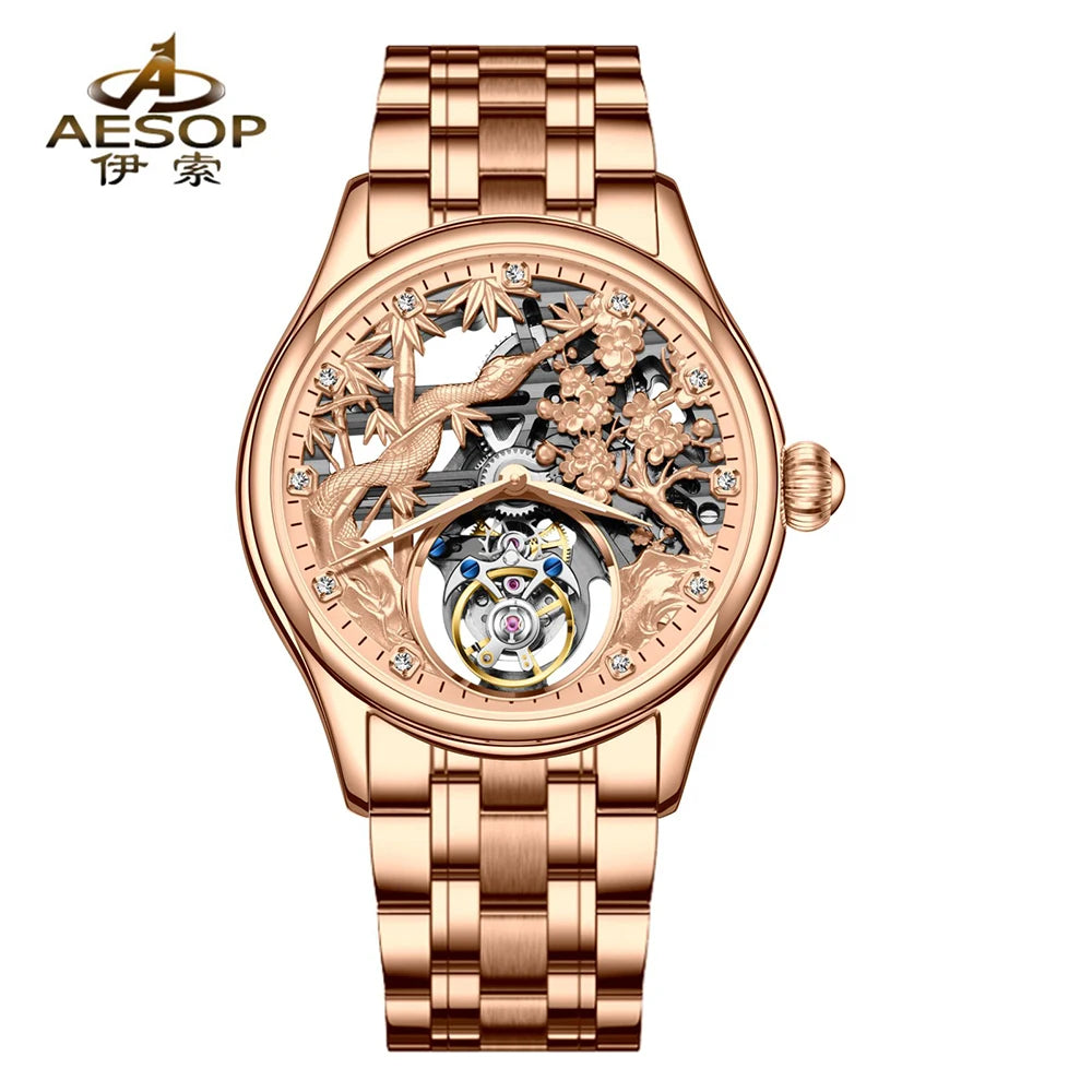 Relojes Hombre Aesop 7073G Stainless Steel Luxury Men Automatic Mechanical Watch Hollow Skeleton Tourbillon Watches