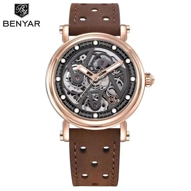 BENYAR 5202 Wristwatch 2024 Automatic Watch Stainless Steel Sports Luxury Men Mechanical Hollow Waterproof Diving Watch for Men