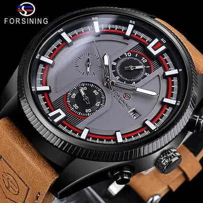 New Forsining 382 Brown Men's Watch Luxury Genuine Leather Strap Sports Fashion Automatic Mechanical Watch Men's Watches