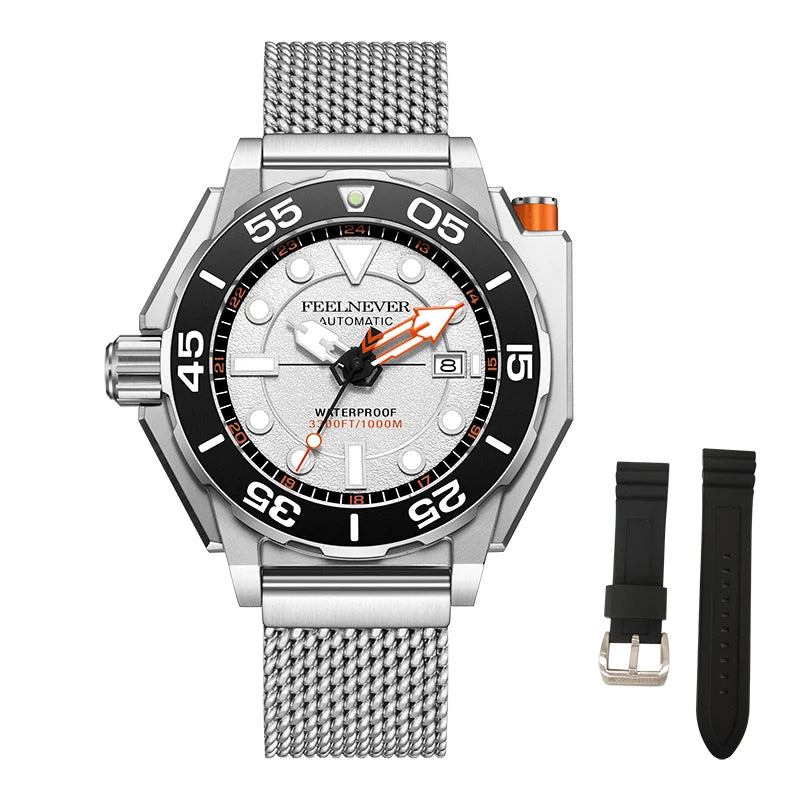 LIGE FN1809 Men's Sport Automatic Mechanical Watch DIVER Series Chronograph Stainless Steel 1000M Waterproof Wristwatch Fashion