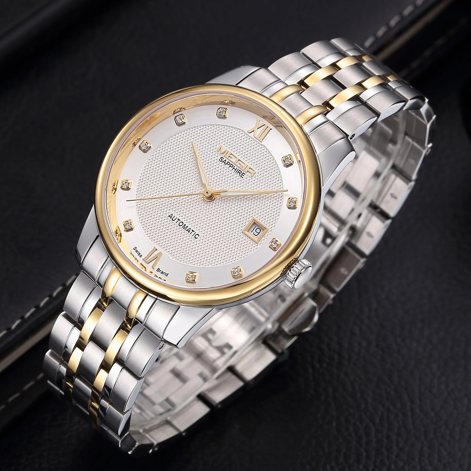 MEGIR 96002 Men Watches Luxury Business Wristwatches Stainless Steel Sapphire Clock Automatic Mechanical Watch Reloj Hombre