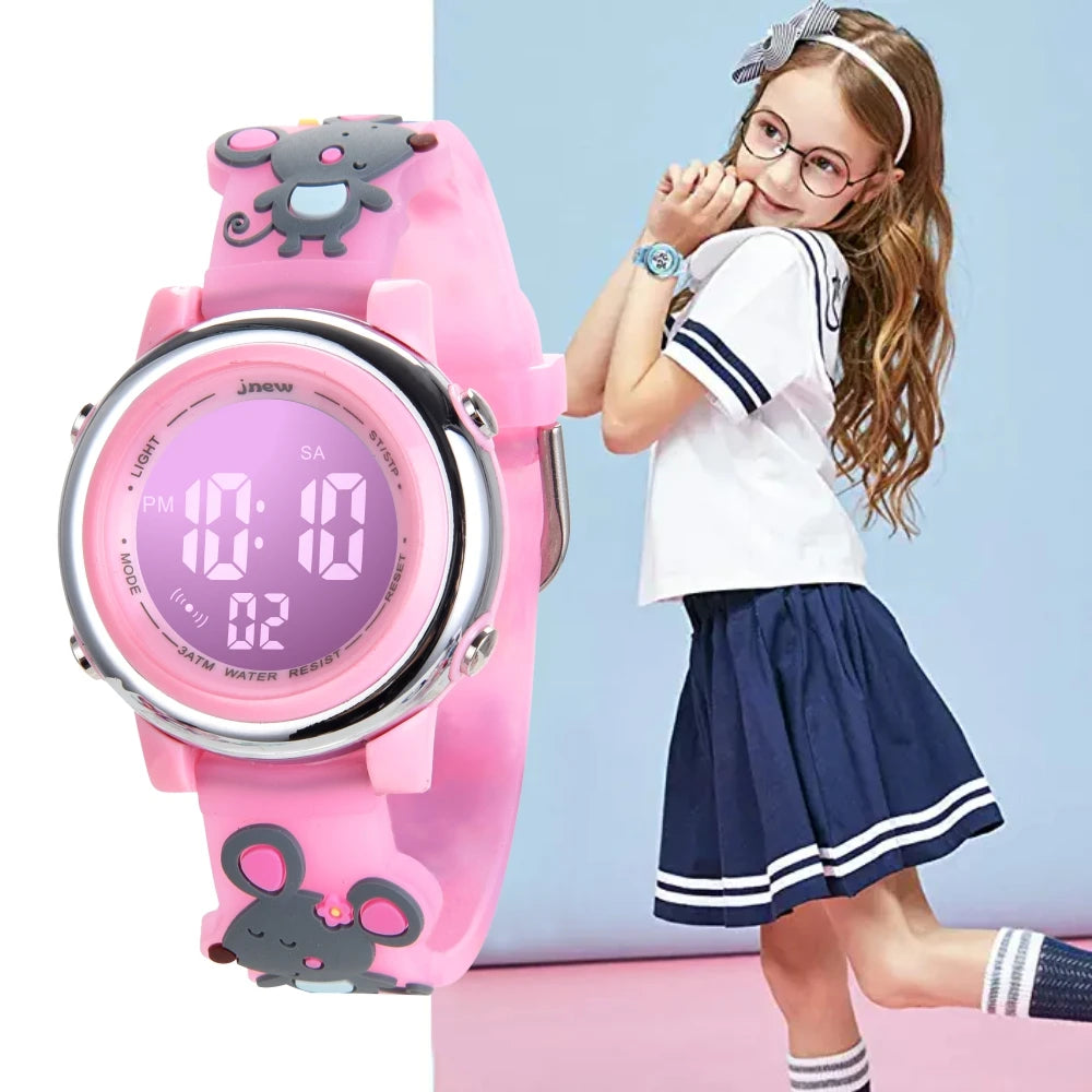 JNEW Cute Custom Sport & Cartoon Kids Watches Waterproof LED Digital Watch for Girls Stylish & Fun