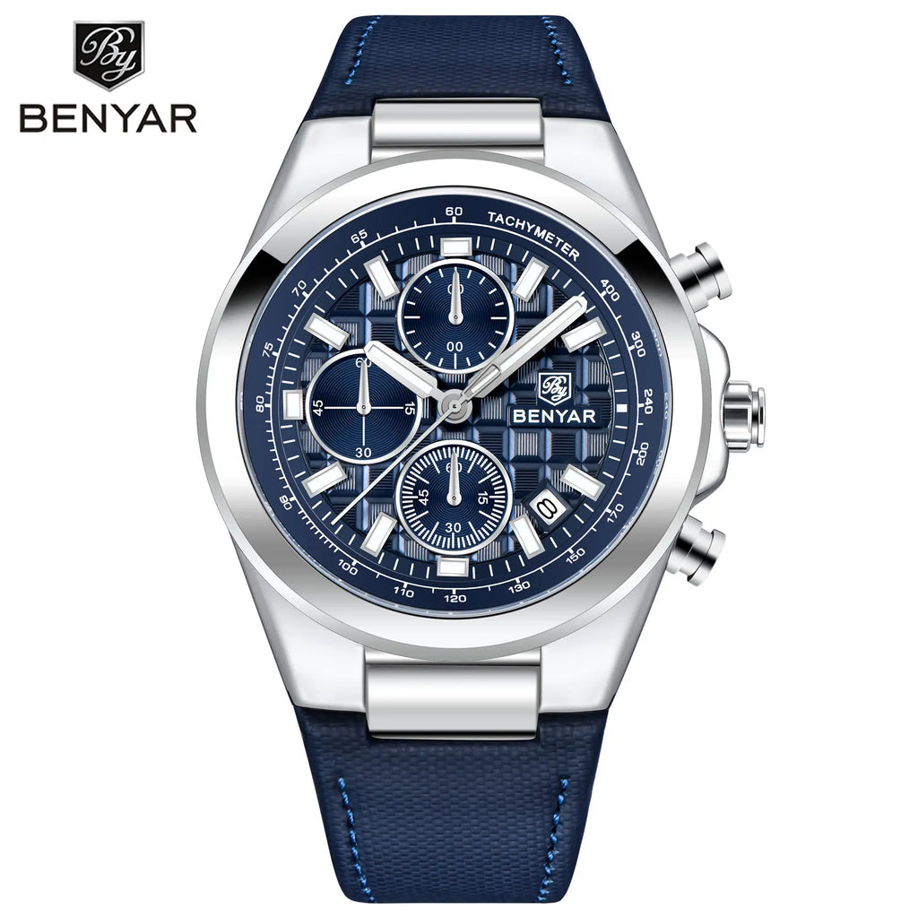 BENYAR Brand Men's 5206M Watches Top Luxury Watch for Men Chronograph Quartz Wristwatch Clock Waterproof Leather Reloj Hombr