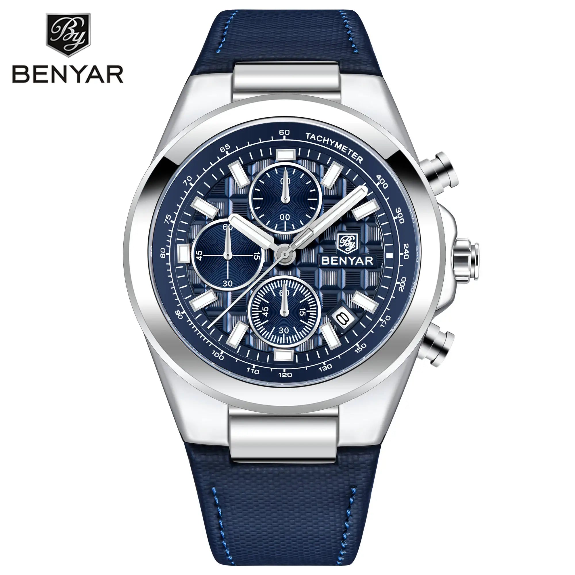 BENYAR Brand Men's 5206M Watches Top Luxury Watch for Men Chronograph Quartz Wristwatch Clock Waterproof Leather Reloj Hombr
