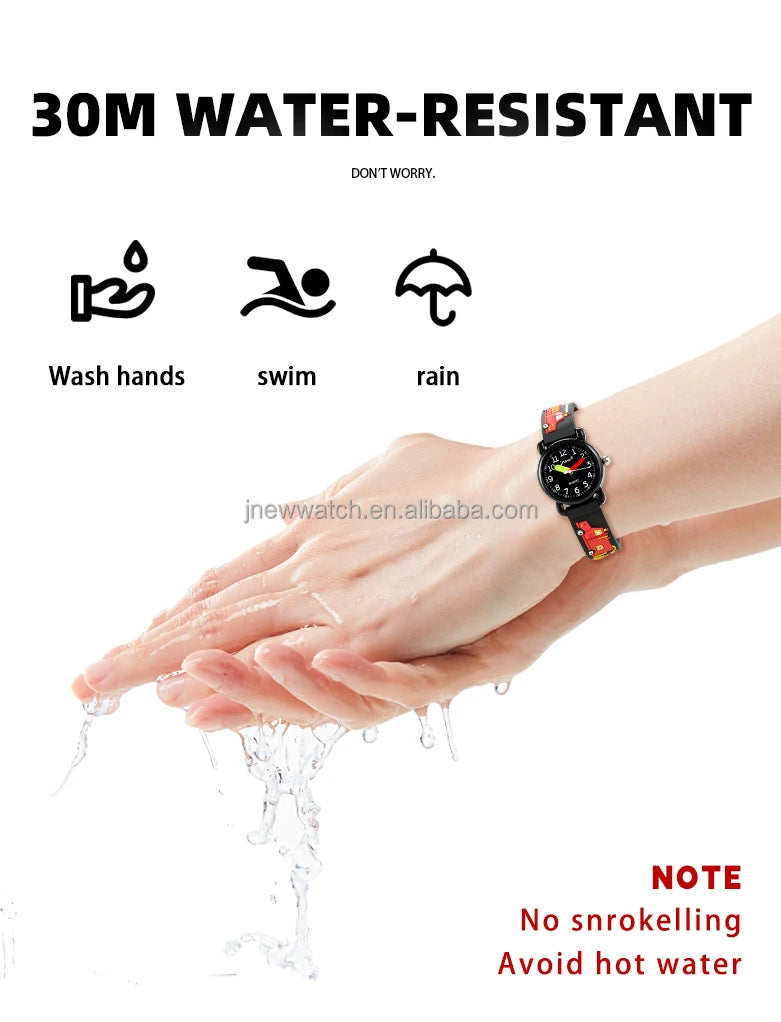 Multicolor Cartoon Car Pattern Quartz Sport Watch for Kids Luxury 3ATM Waterproof Fashion with PVC Band Eco-Friendly Stylish
