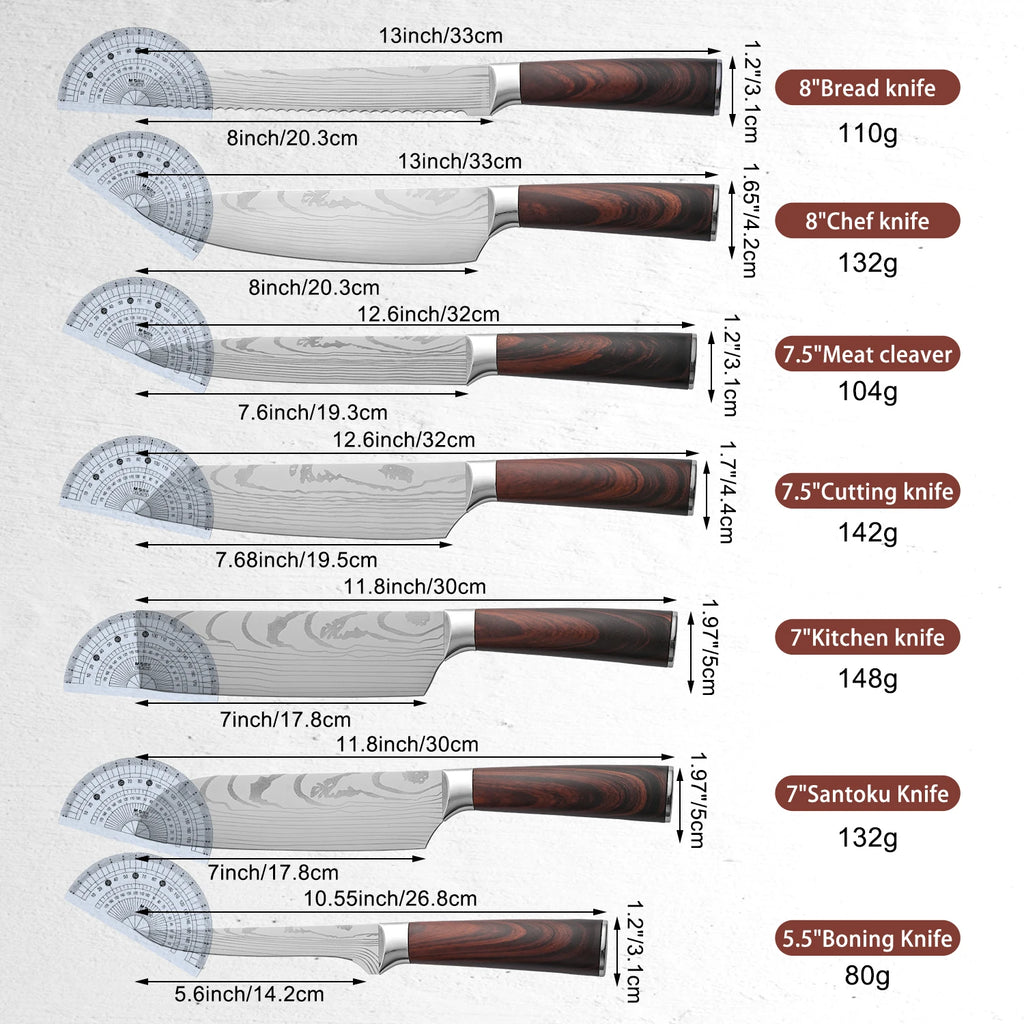 Best Product Super Sharp Stainless Steels 7 Pieces Meat Cleaver Chef Santoku Knife Japanese Kitchen Knife Set