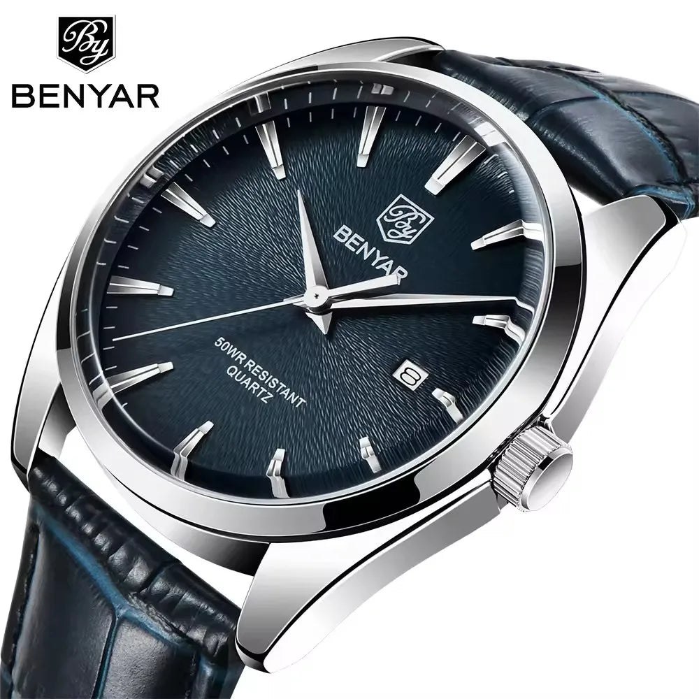 Benyar 5163  Men Watch Business Quartz Wrist Wristwatch Leather Shockproof Waterproof Male Clock Relogio Masculino
