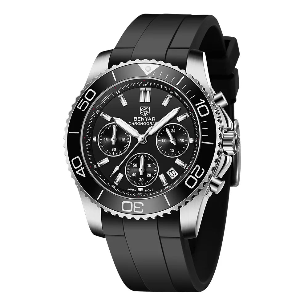 BENYAR S002 Stainless Steel Men Waterproof Wristwatch Japan Chronograph Quartz Benyar Watches Reloj Hombre
