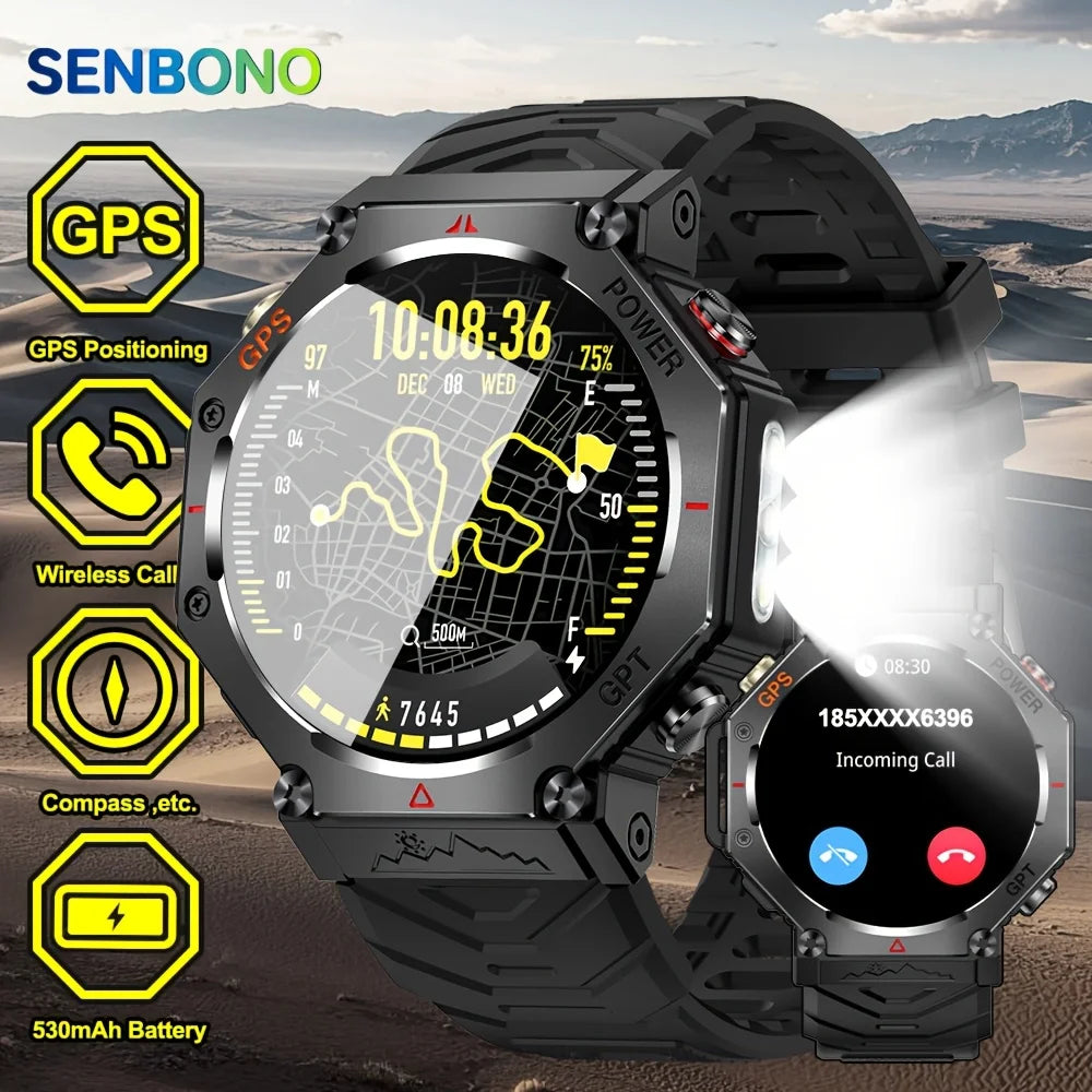 SENBONO KC91GPS Outdoor Sports Smartwatch 3ATM Waterproof Altitude Air Pressure Compass 530Mah Large Battery Men Smart Watch GPS