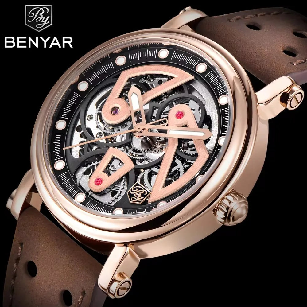 BENYAR 5202 Wristwatch 2024 Automatic Watch Stainless Steel Sports Luxury Men Mechanical Hollow Waterproof Diving Watch for Men
