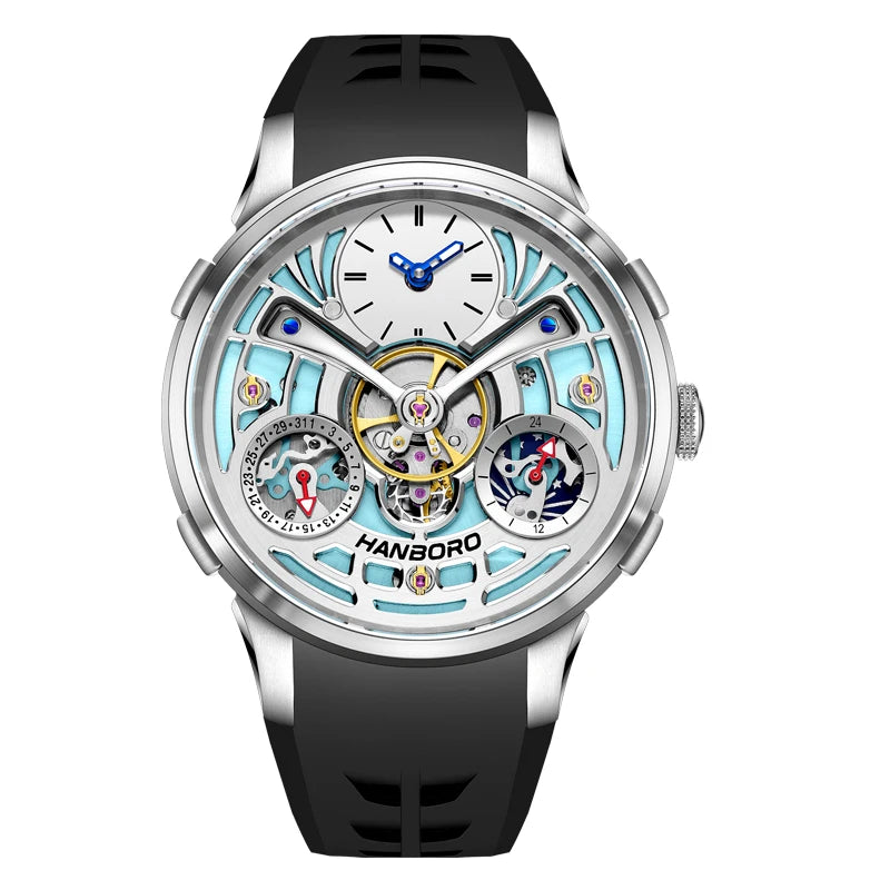 HANBORO King Bee Series Center Skeleton Flywheel Personalized Design Unique Watch Face Design Men's Automatic Mechanical Watch
