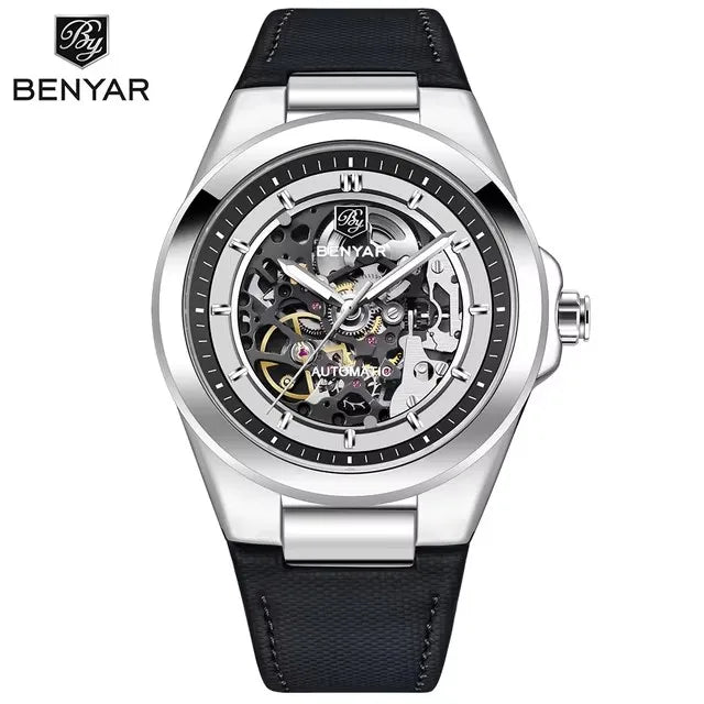 BENYAR 5207 Watches Men Luxury  Mechanical Mens Wrist Watches Leather Strap Casual Watch 50m Waterproof Reloj De Hombre