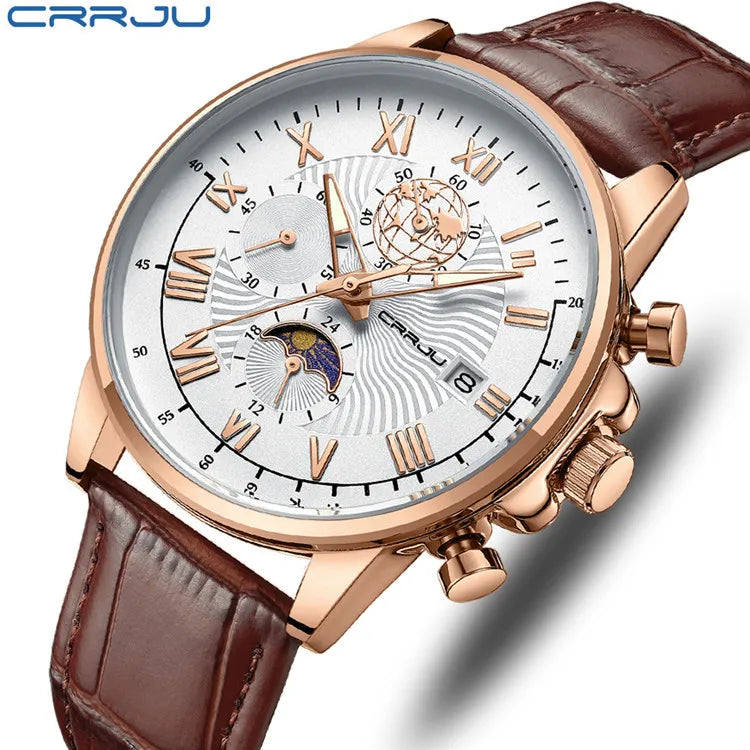 CRRJU Men's Leather Chronograph Watch