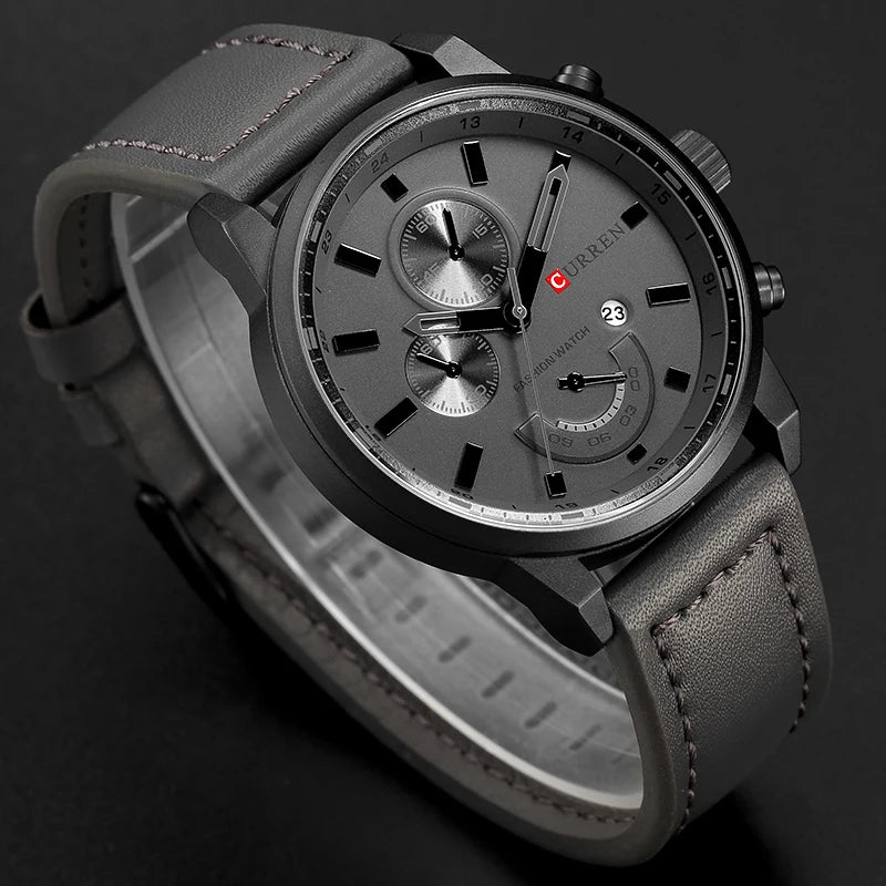 Curren Men's Military Watch - Luxury Leather Strap Sport Business Timepiece
