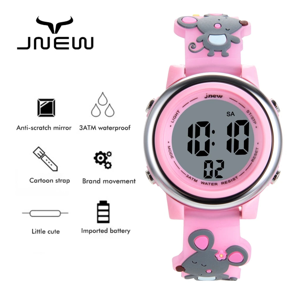 JNEW Cute Custom Sport & Cartoon Kids Watches Waterproof LED Digital Watch for Girls Stylish & Fun