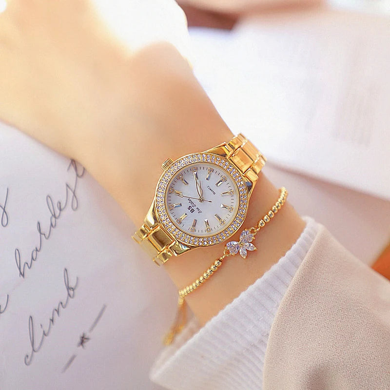 2025 Ladies Wrist Watches Dress Gold Watch Women Crystal Diamond Watches Stainless Steel Silver Clock Women Montre Femme 2024
