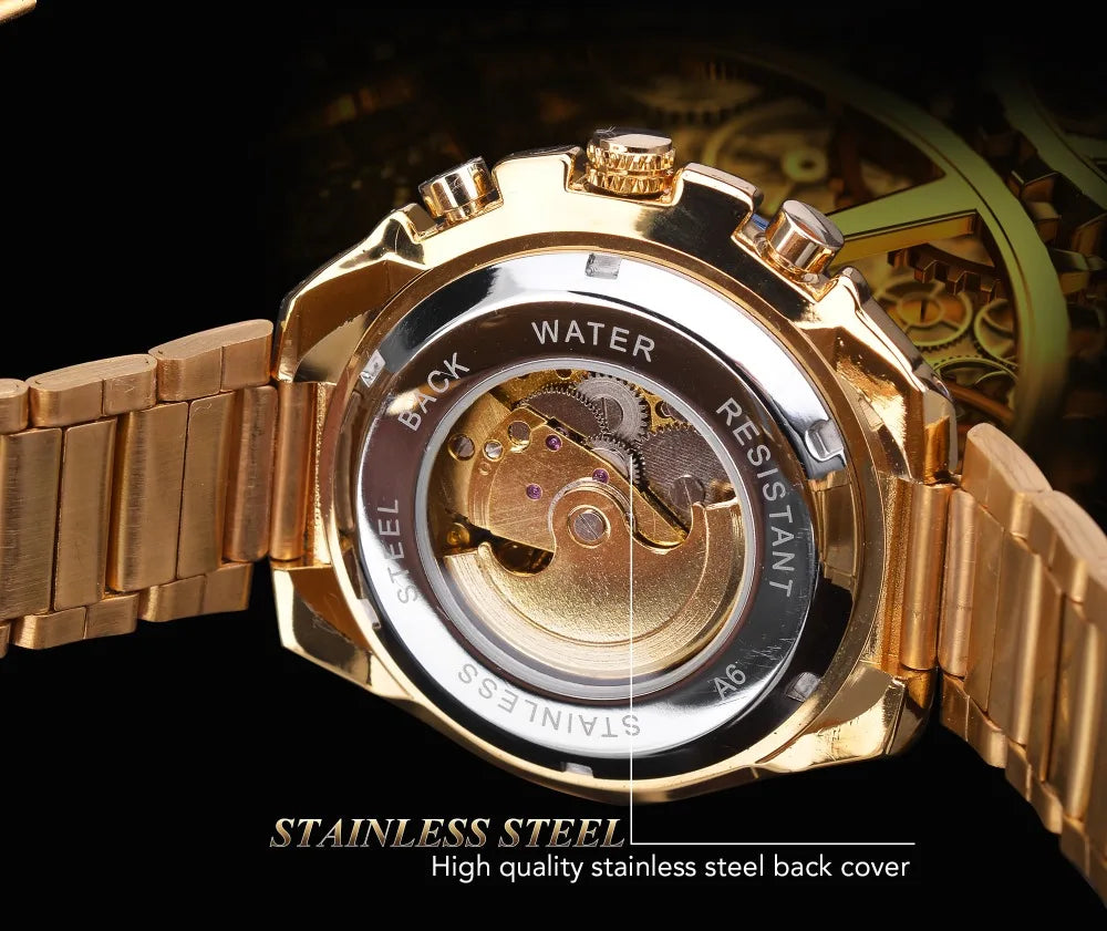 Winner Men's Gold Skeleton Automatic Watch - Waterproof Mechanical Luminous Timepiece