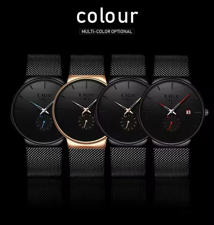 LIGE 9969 Simple Personalized Design Watches Business Stainless Steel Wristwatches Orologio Waterproof Quartz Watch for Men