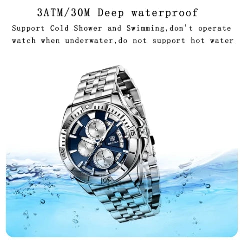 BENYAR 5180 5180M Luxury Brown Genuine Leather Quartz Watch for Men Multifunctional Chronograph Waterproof Calendar Men's Watch