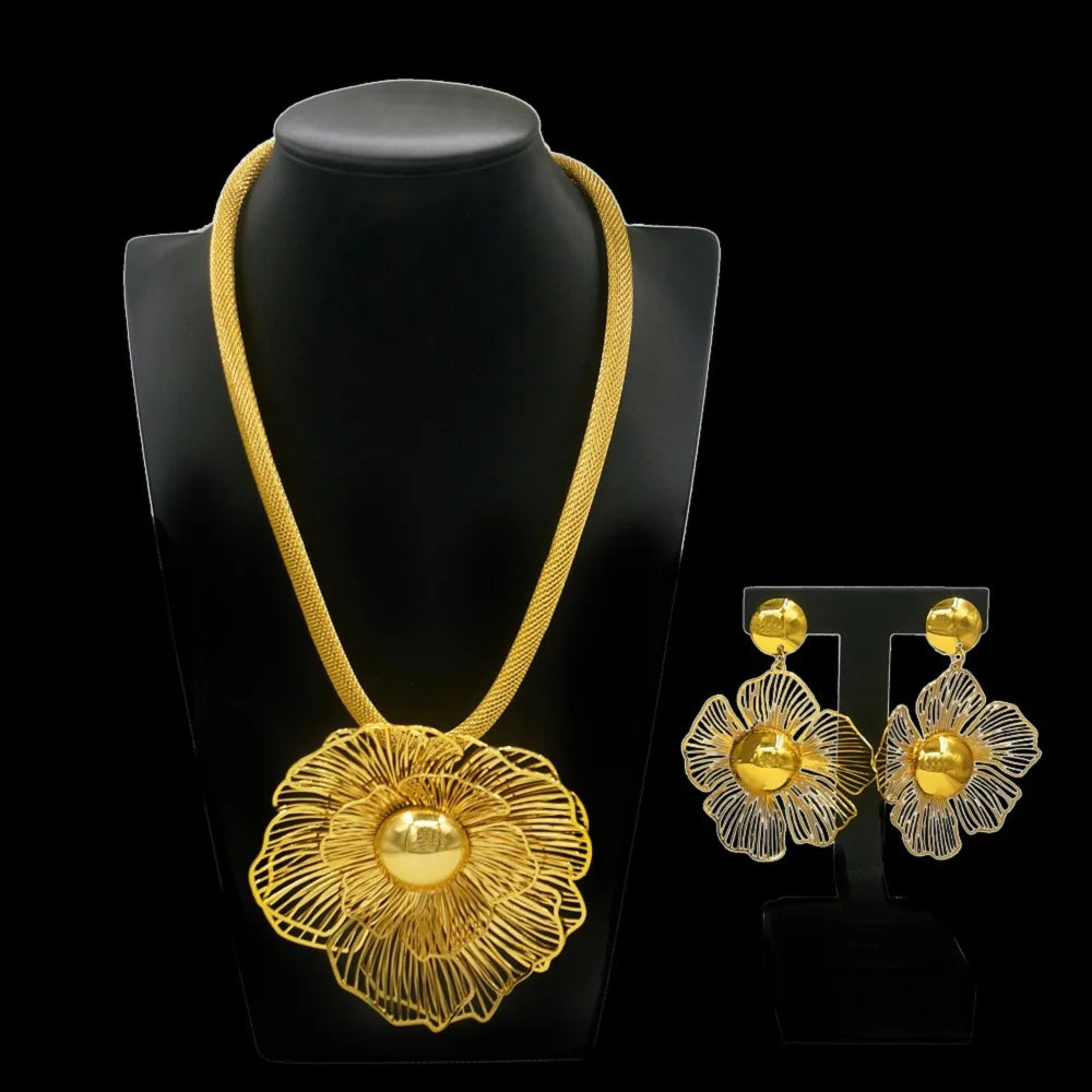 Zhuerrui Brazil 24K Flower Shape Wedding Jewelry Set