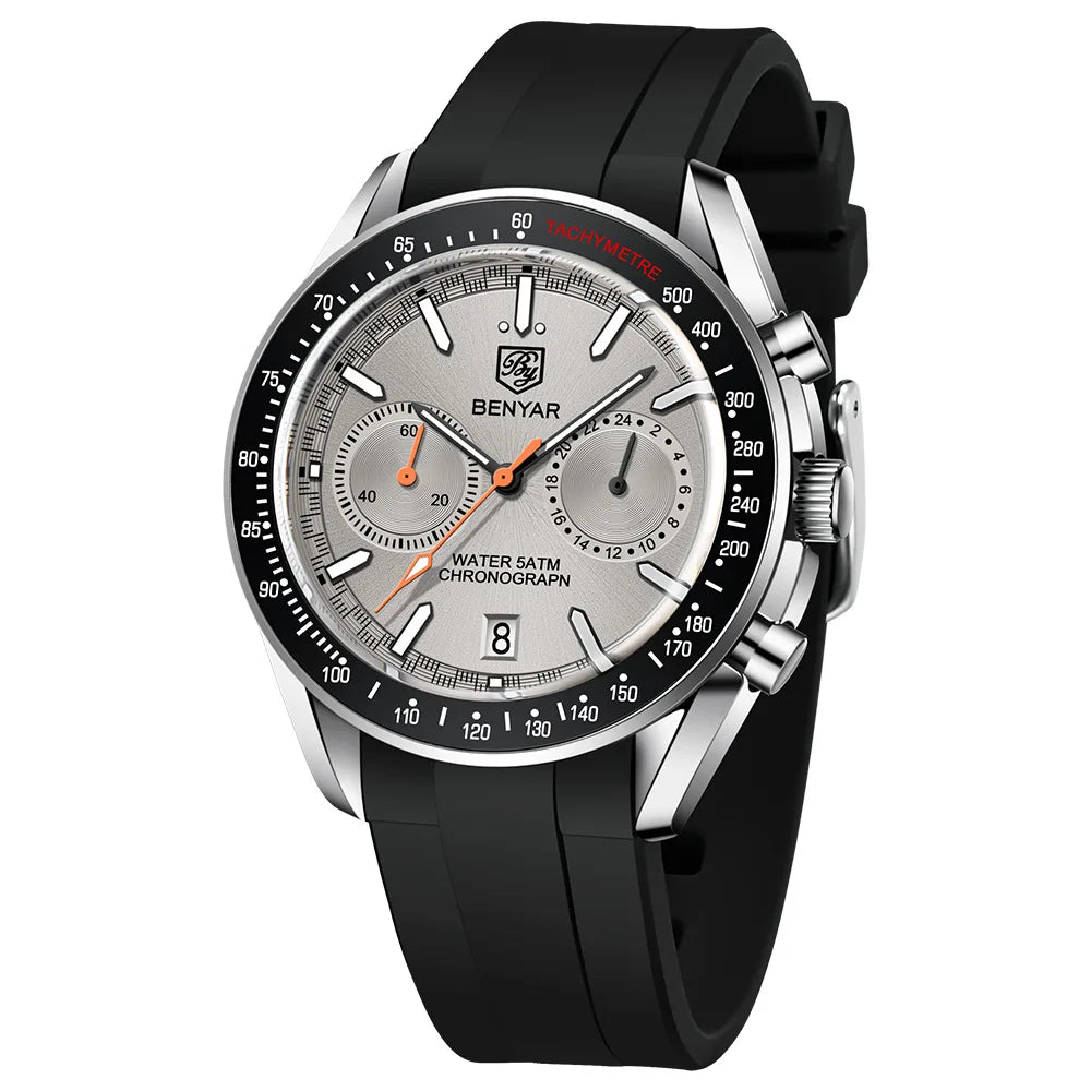 Luxury BENYAR 5194 Stainless Steel Band Waterproof Watch Chronograph Quartz Benyar Watches Men Reloj Hombre