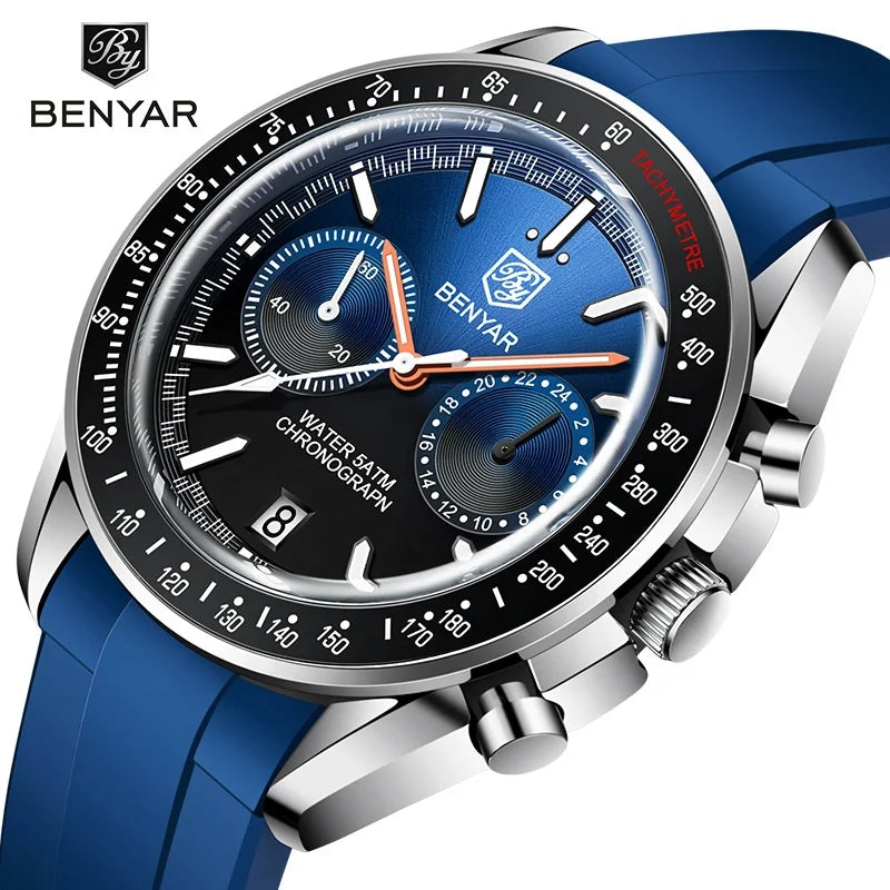 Luxury BENYAR 5194 Stainless Steel Band Waterproof Watch Chronograph Quartz Benyar Watches Men Reloj Hombre