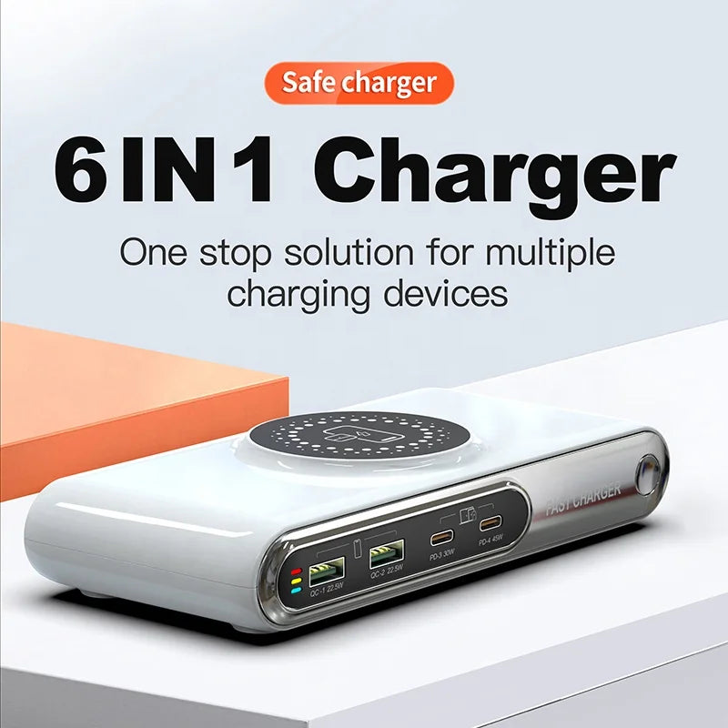 Customized Brand 6 in 1 Wireless Charger Charging Station Fast LED Light Charging Stand for Phone Smart Watch Earphone
