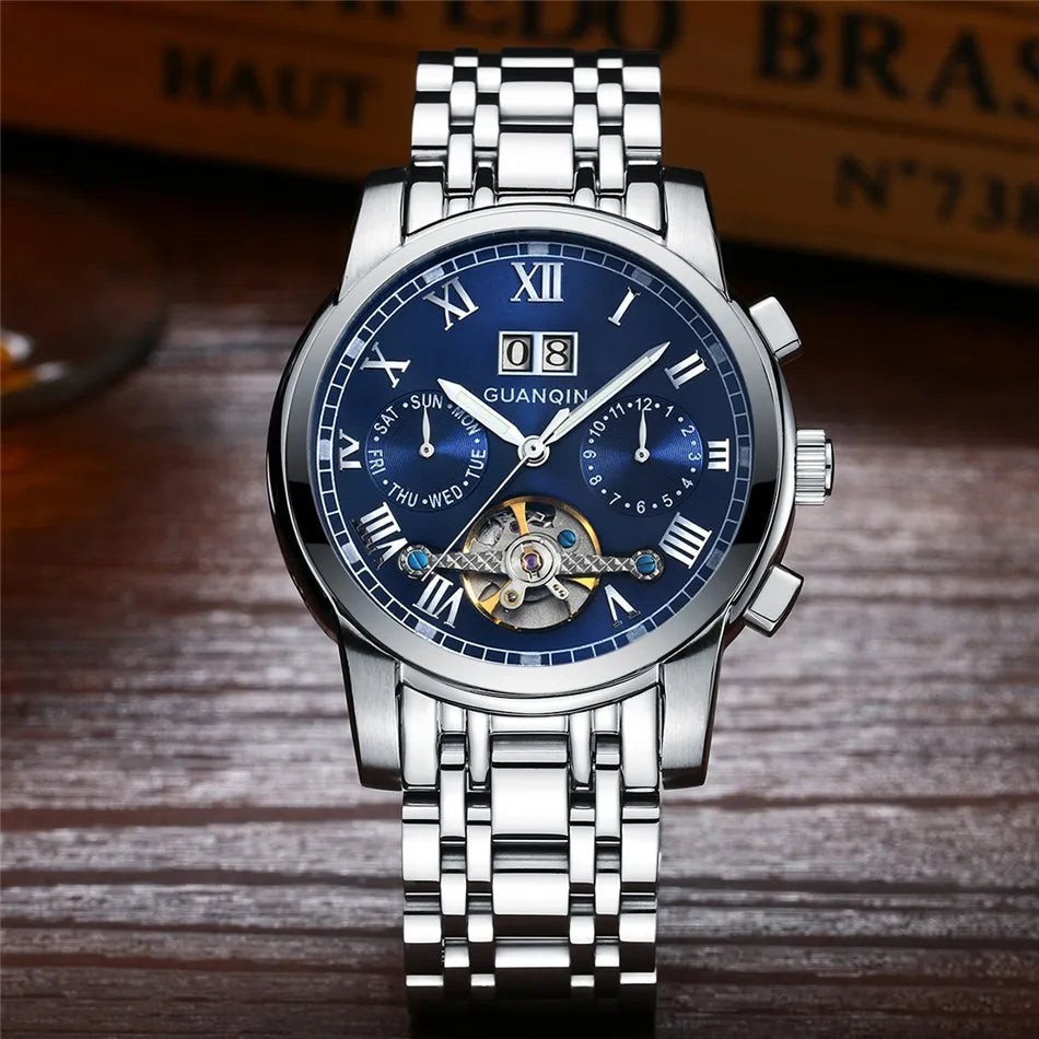 Premium Mechanical Tourbillon Watch - Big Display with Week Function & Stainless Steel