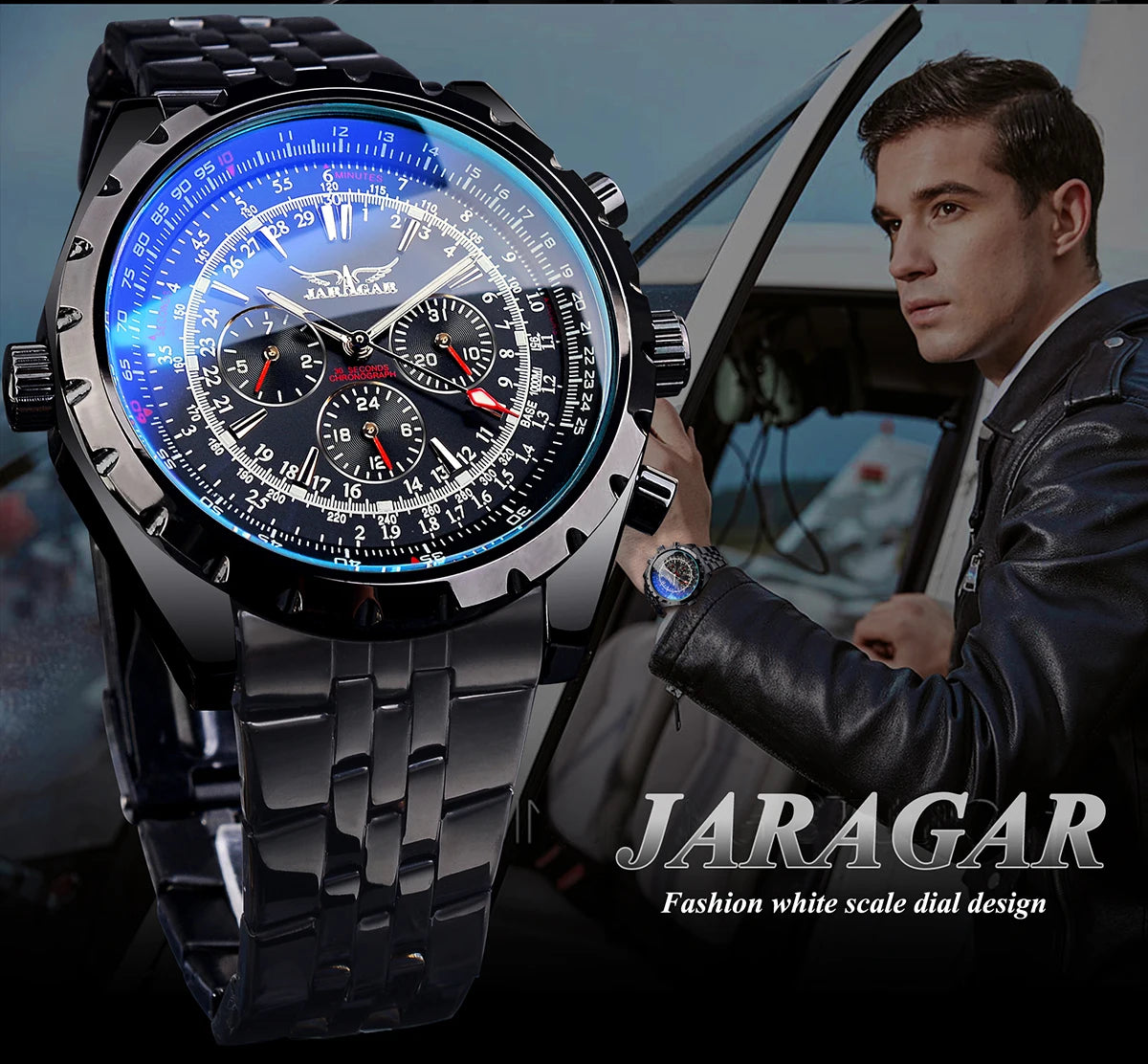 Jaragar Blue Glass Design Automatic Watch
