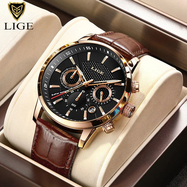 LIGE Tactical Commander 2025 - Military Leather Sport Chronograph