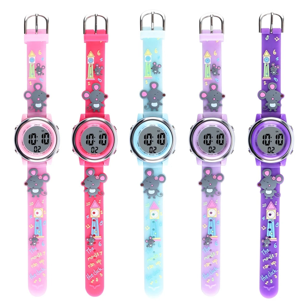 JNEW Cute Custom Sport & Cartoon Kids Watches Waterproof LED Digital Watch for Girls Stylish & Fun