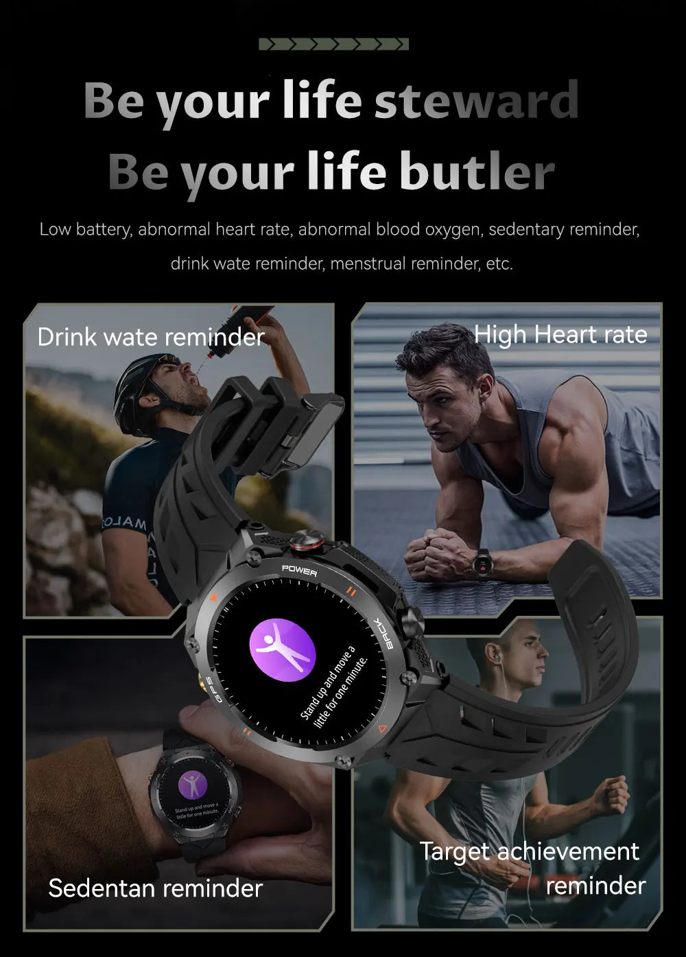 SENBONO KC82 Smart Sports Watch GPS Barometer Compass and Health Monitoring big battery Outdoor GPS Smart Watch Men